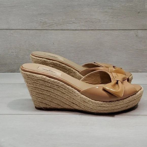 Valentino Garavani Womens Espadrille Wedge Leather Sandals shoes sz 40.5/10.5